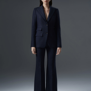 Tailleur-pantalon en jean pour femme ensemble assorti deux pièces avec blazer et pantalon évasé prêt à expédier vêtements de bureau en denim élégants - Product Image 1