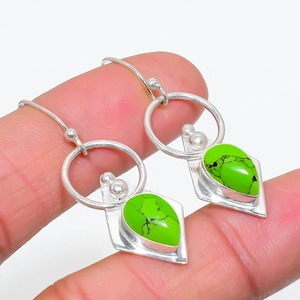 Boucles d'oreilles pendantes en argent massif 925 Sterling faites à la main vert cuivre Turquoise pierres précieuses fête chrétienne bijoux prix usine - Product Image 3