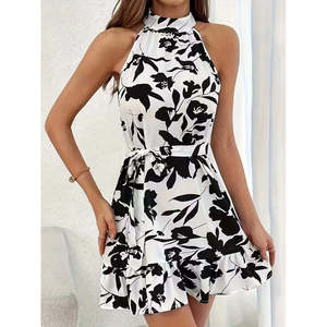 Vestido Corto con Cinturón y Cuello Alto para Mujer, Modelo 32111 - Blanco - Product Image 1