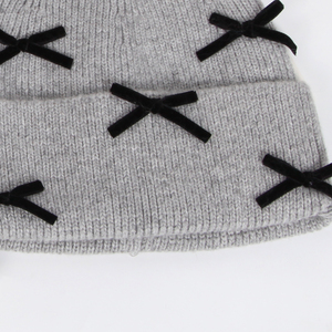 Bonnet à nœud pour femme, chaud en acrylique tricoté, extensible, avec ruban, pour l'hiver, décontracté, mode, pour l'extérieur et le quotidien - Product Image 3