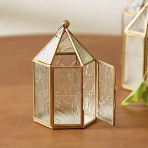 Designer Gold Finished <b>Glass</b> Metal <b>Tealight</b> <b>Holder</b> Candle Lantern for Home Ramadan Tabletop Decoration - Product Image 2