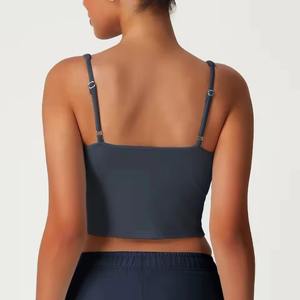 Camiseta sin mangas con cuello en V marrón personalizada para mujer, Camiseta corta ajustada Sexy, camiseta sin mangas corta con cuello en V profundo, colores OEM disponibles - Product Image 4