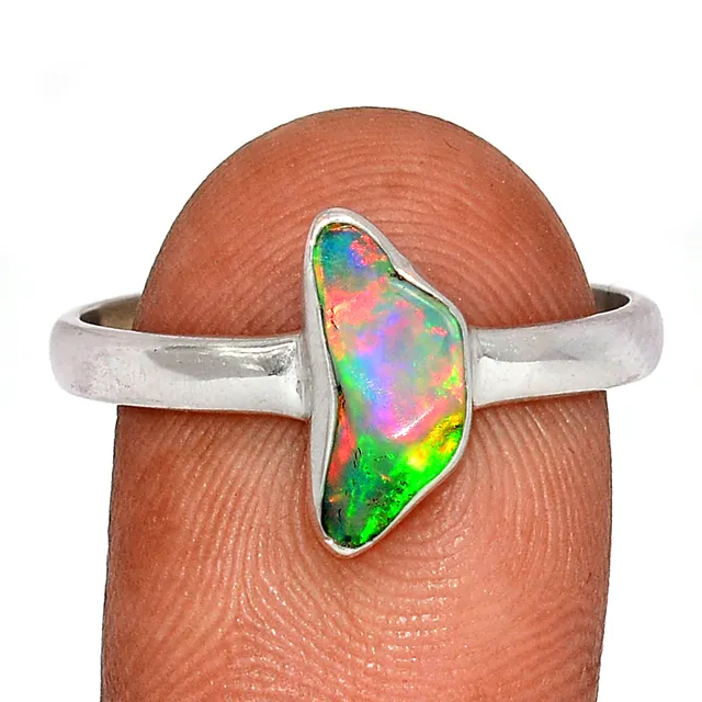 Haziran Birthstone yüzük hediye benzersiz ham etiyopya Opal takı gümüş 18k altın gümüş mücevherat