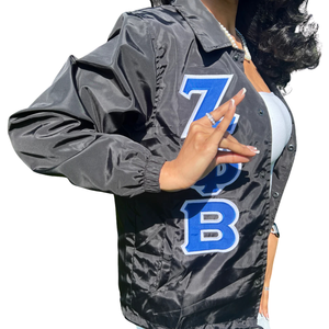 Zeta Phi Beta Greek Letter Ladies Cut <b>Jacket</b> Black Blue Nylon Windbreaker with Embroidery <b>Lightweight</b> Greek Life Apparel - Product Image 2