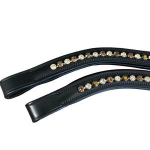 Personalizado Multicolor redondo Cristales vidrio diamante mega Bling incrustaciones Canal vacío Negro Premium cuero caballo ceja banda - Product Image 2