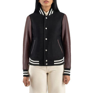 Blouson universitaire en laine/cuir pour femme, imprimé sur toile, qualité supérieure, coupe courte ajustée, broderie de logo personnalisée, vente en gros - Product Image 1