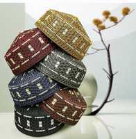Topi Kufi Pria Bordir Tradisional Afghanistan Sindhi Premium Bahan Polyester Ringan untuk Sholat Muslim, Berbagai Ukuran