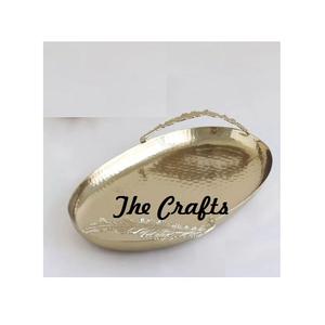 Plateau de service alimentaire martelé en acier inoxydable avec poignées de feuilles Plateau de chocolats de taille et de forme personnalisées en vrac - Product Image 3