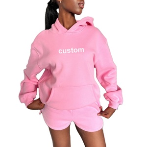 Conjunto de Sudadera con Capucha y Pantalones Cortos de Dos Piezas para Mujer, Personalizado OEM, 100% Algodón, Ecológico, con Logotipo Sublimado - Product Image 1