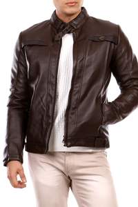 classy <b>vintage</b> <b>leather</b> <b>jacket</b> for men and women with faux fur - Product Image 5
