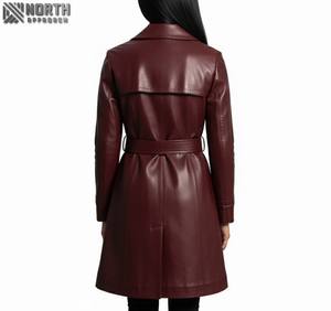 Manteau en cuir long pour femmes Manteau confortable en cuir de mouton respirant pour femmes Veste en cuir personnalisée - Product Image 3