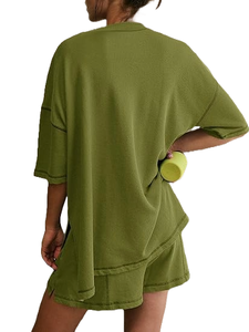 <b>Women's</b> Loose T-Shirt <b>Shorts</b> 2-Piece Sets Summer for Lounge Outfits Pockets Solid Tracksuits Sweatsuit <b>Long</b> for Spring 2026 - Product Image 5