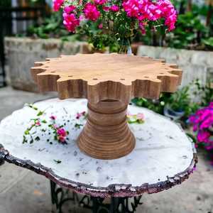 Customized Medium Antique Vintage Farmhouse Mango Wood Hand Carved Eco-Friendly Dessert <b>Cake</b> Display <b>Stand</b> Wedding Pillar <b>Set</b> - Product Image 3