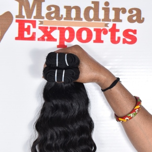 Extensiones de cabello humano alineado con cutícula ondulada sedosa negra Virgen del templo del sur de la India crudo sin procesar ninguna onda químicamente natural - Product Image 2