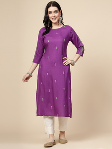 Top vente dernières tendances femmes décontracté prêt à porter pur coton tissu brodé droit Kurti jumelé avec un pantalon en vrac - Product Image 5