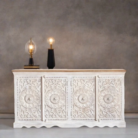 Luxuriöses Sideboard im Western-Stil aus Massivholz mit Türen und Regalen, Weiß, Modernes Design, Farmhaus-Antik-Look, Verstellbar