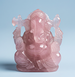 รูปปั้นพระพิฆเนศแกะสลักด้วยมืองานหัตถกรรมอัญมณีกึ่งมีค่ารูปกุหลาบควอตซ์แกะสลักของขวัญทางธุรกิจผลิตในอินเดีย - Product Image 3