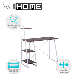 Escritorio para computadora Well Home de 102x50x75 cm en blanco y marrón nogal con estantería integrada - Product Image 2