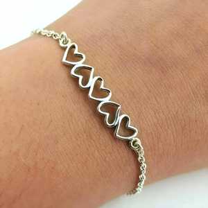 925 Sterling Silver Heart to Heart Bracelet Adjustable Minimalist Fine <b>Charm</b> Jewelry Dainty Heart for Women - Product Image 1