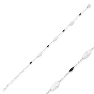 Pulsera de Cadena con Perlas de Agua Dulce y Esmalte Negro, Joyería Turca Hecha a Mano en Plata de Ley 925, Venta al Por Mayor - Product Image 5