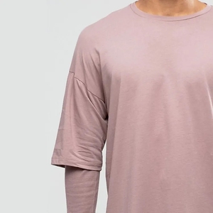 T-shirt formel tricoté à manches courtes personnalisé pour hommes surdimensionné 100% coton avec manches côtelées double couche respirant à bas prix - Product Image 4