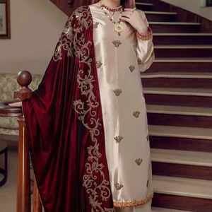 NEW--DESIGNER DE HAND-ZARI INDIEN/PAKISTANI BRODERIE SUR LONGUE KURTA ,PLAZO AVEC ROBE DUPATTA LOURDE pour Fête/Mariage = 2024 - Product Image 1