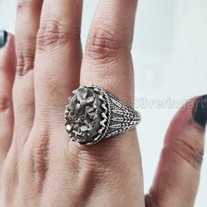 Anillo para hombre al por mayor, piedra preciosa de pirita en bruto Natural, anillo de piedra natal, todos los tamaños, regalo de cumpleaños pesado, joyería, anillo de Plata de Ley 925 - Product Image 2