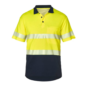 Polo à manches longues jaune haute visibilité en polyester, vêtements de travail réfléchissants, chemises de sécurité pour hommes - Product Image 1