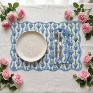 <b>Placemat</b> Long Lasting Handmade Organic Eco-Friendly Block Printed Cotton Quilted Tea Coaster Piping Edge Hot Pots Drinks Mats - Product Image 1