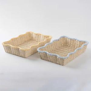 Handwoven Scalloped <b>Storage</b> <b>Basket</b> Desktop Organizer Paper <b>Rope</b> Material <b>Storage</b> Decorative Tray For Home Decoration Living Room - Product Image 1