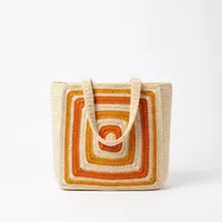 Sac fourre-tout décontracté bohème pour femme en crochet avec motif à rayures géométriques, design ouvert durable, bandoulière pour usage quotidien