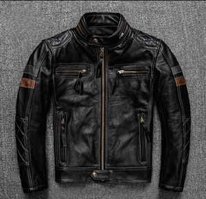 Chaqueta de piel de vaca personalizable de alta calidad Logo Estilo vintage Tela vaquera Liso teñido Cremallera Invierno Servicio OEM disponible - Product Image 5