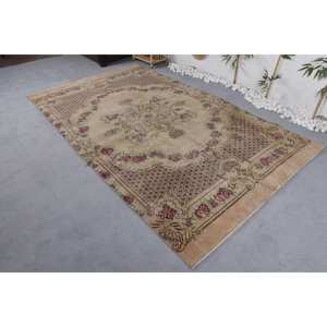 Alfombra clásica Beige Vintage de lana turca ecológica de pelo medio 5,2X9,1 pies tejido plano diseño de retazos comedor látex - Product Image 2