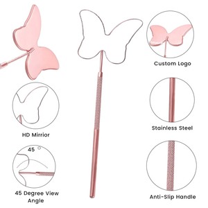 Miroir à cils en or rose, grande poignée, acier inoxydable, accessoires pour extensions de cils, miroir à cils carré, miroir à cils - Product Image 4