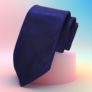 Cravate italienne Exclusive en satin bleu marine tissée d'origine turque - Product Image 1
