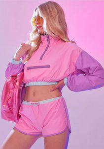 Top vente personnaliser 2 pièces ensemble veste zippée short costume léger femmes Vintage solide Polyester coupe-vent séchage rapide - Product Image 6