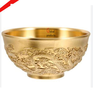Bol de service de nourriture en métal de forme ronde de finition d'or de beau regard pour le restaurant - Product Image 1