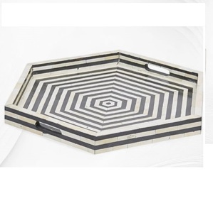 Plateau de service pour l'eau potable lors de mariages et de réceptions, finition en incrustation d'os, plateau de service arrondi, serveur de dîner, articles de traiteur - Product Image 1