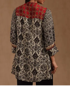 Recién llegado, ropa india y paquistaní, vestido para mujer, negro, Kurta, ajuste holgado, rojo, Beige, estampado, Ropa Étnica informal - Product Image 4