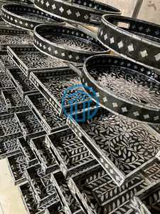 Ensemble de plateaux rectangulaires en nacre géométrique bleue, faits à la main, laque de luxe, décoration d'intérieur, plateau de service, fabriqué au Vietnam - Product Image 6