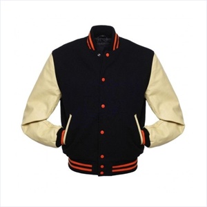 เสื้อแจ็กเก็ตมันตรามหาวิทยาลัยสำหรับฤดูหนาวปกตั้งแขนหนังที่มีโลโก้แพทช์ลายตัวอักษรสามารถใส่กลับด้านได้ - Product Image 1