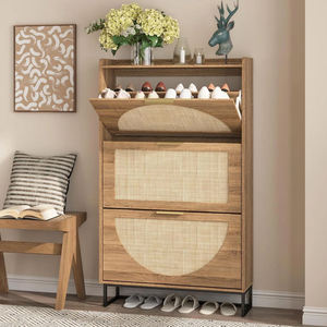 Foldable Slim 2-Layer <b>Rattan</b> Shoe <b>Storage</b> Functional Design with Non-Slip Feet - Product Image 4