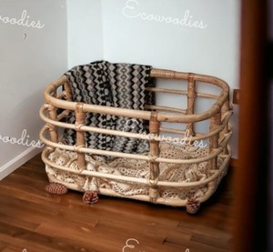 Cuna de mimbre y madera estilo rústico moderno hecha a mano para bebés, con materiales ecológicos, para recién nacidos, dormitorio y sala de estar - Product Image 3