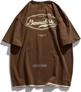 เสื้อยืดลำลองแนวสตรีทผ้าคอตตอน100% โลโก้ด้านหน้าทรงหลวมเข้ารูป - Product Image 1