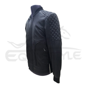 Chaquetas de motorista de piel de cordero negro Hombro acolchado Slim Fit Proveedor al por mayor Chaquetas de cuero de invierno para hombres - Product Image 1