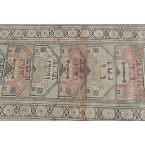 Tapis turc Vintage classique Beige bleu Patchwork Design 2,9 X 6,6ft laine tissée salon tapis Rectangle Puzzle motif Latex - Product Image 5