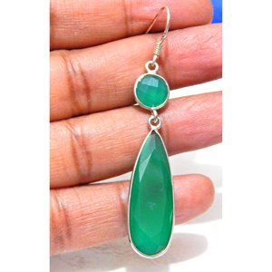 ต่างหูเงินสเตอร์ลิง925วินเทจทำด้วยมือพร้อมเครื่องประดับแฟชั่นสีเขียวนิลสำหรับเป็นของขวัญสำหรับเด็กผู้หญิงและผู้หญิง - Product Image 4