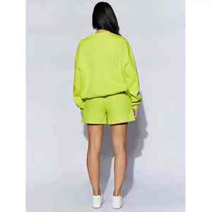 ชุดเสื้อถักคอกลมกางเกงขาสั้นและสเวตเตอร์ของผู้หญิงผ้าสแปนเด็กซ์/โพลีเอสเตอร์สีพื้นระบายอากาศใส่สบาย - Product Image 4