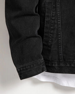 เสื้อนอกผ้ายีนส์กระดุมปิดแบบพอดีตัวสำหรับผู้ชายเสื้อแจ็กเก็ตยีนส์แบบปรับแต่งได้สำหรับฤดูหนาวสไตล์วินเทจสีดำ - Product Image 5