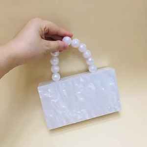 White Acrylic Beaded Handle Clutch Resin Bag Imitation Pearl Vintage <b>Butterfly</b> Solid <b>Charm</b> Necklace Complete Set Women's Wedding - Product Image 1